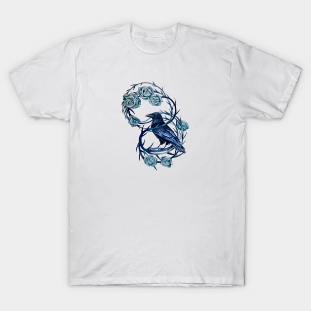 Raven in blue roses small version T-Shirt by CamilleRendal